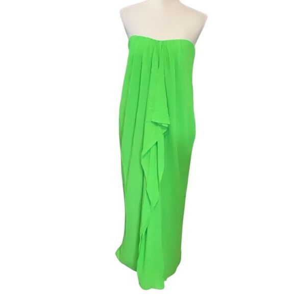 Renn Lime Green Strapless Pleated Maxi Lined Summer Dress Zip Back NWT Sz Medium - Picture 1 of 9